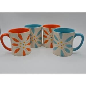 Set of 4 Temptations Old World Orange and Blue Flowered 16oz Mugs